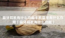 蓝牙耳机有什么功能手机蓝牙有什么作用「蓝牙耳机有什么功能」